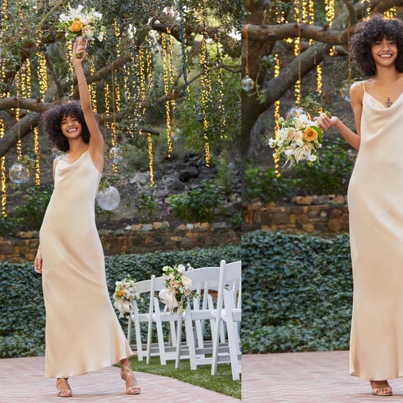 Shona Joy Cowl Neck Satin Gown in Porcelain - Picture 3 of 3